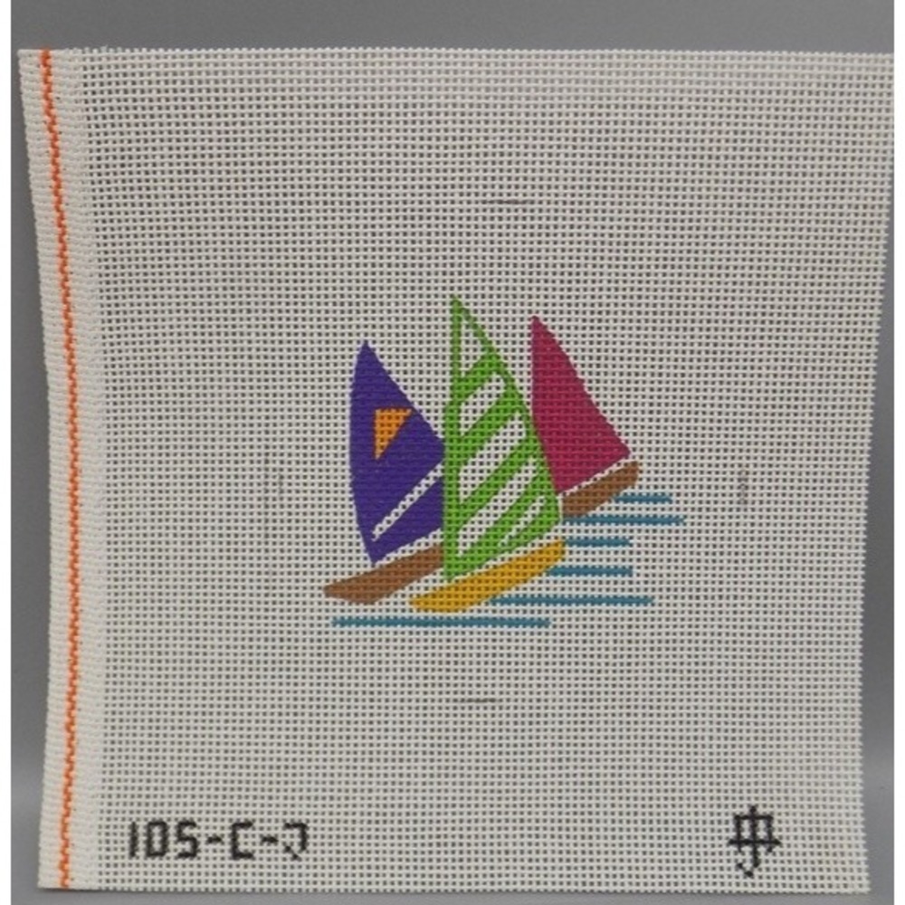 Julie Pischke Hand Painted Vintage Needlepoint Canvas 3 Sailboats 105-C-J New